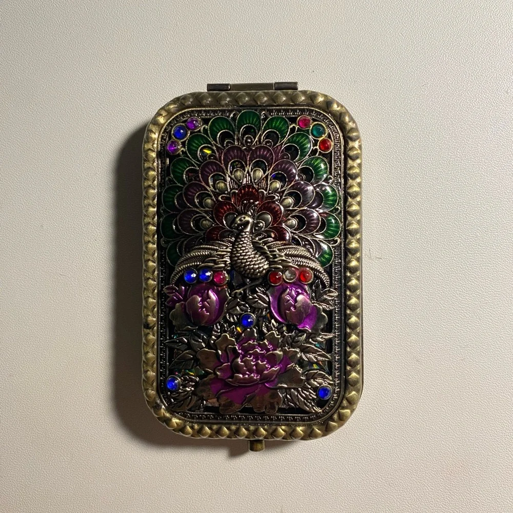 Peacock Design Metal Foldable HANDHELD MIRROR - Picture 1 of 6